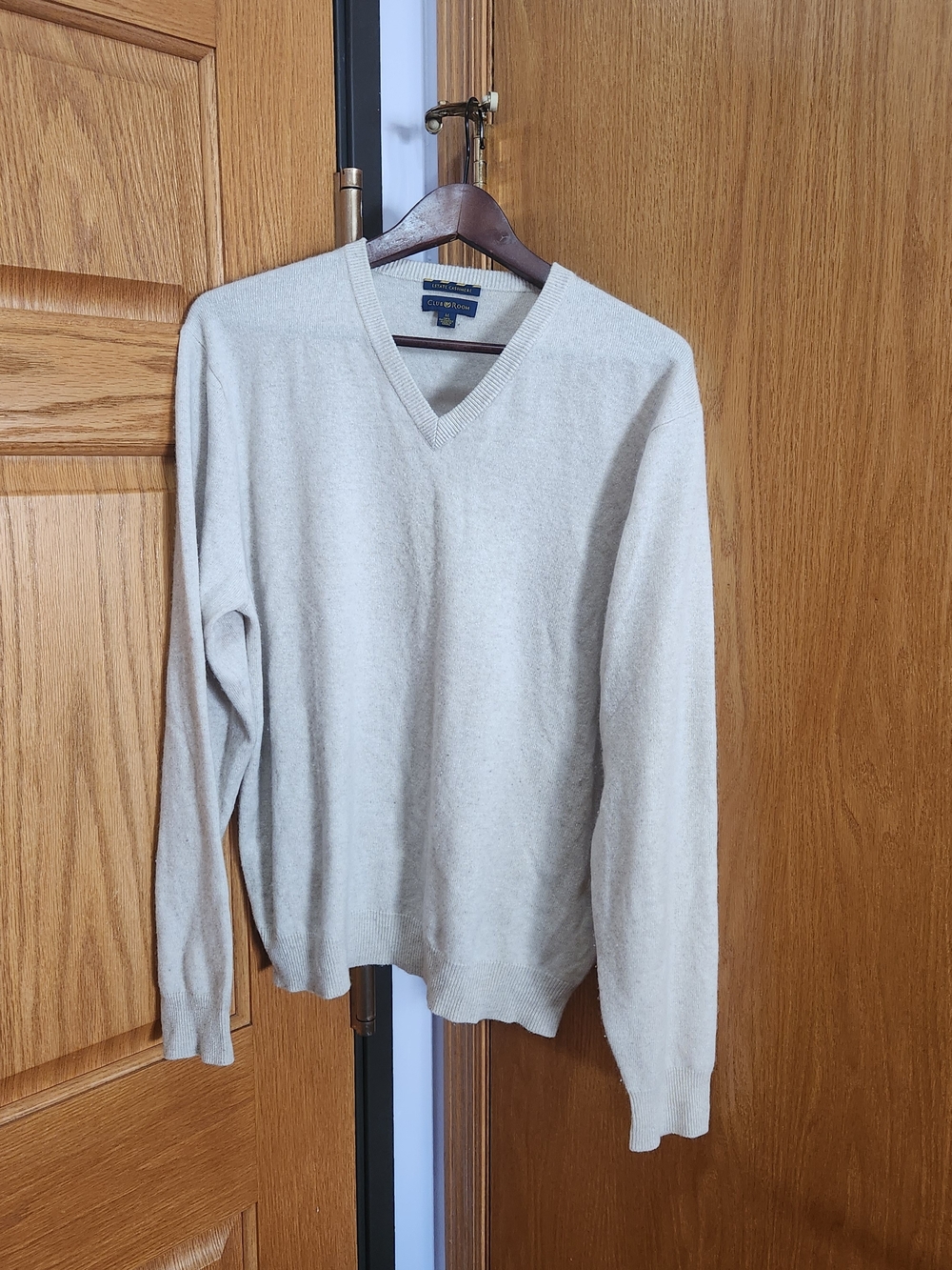 Club Room Men's Light Cream V-Neck Pullover Sweater Cashmere